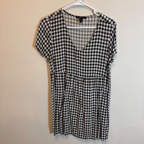 Forever 21 Gingham Dress Black White Checkered Mini Babydoll Short Sleeve - Picture 1 of 3